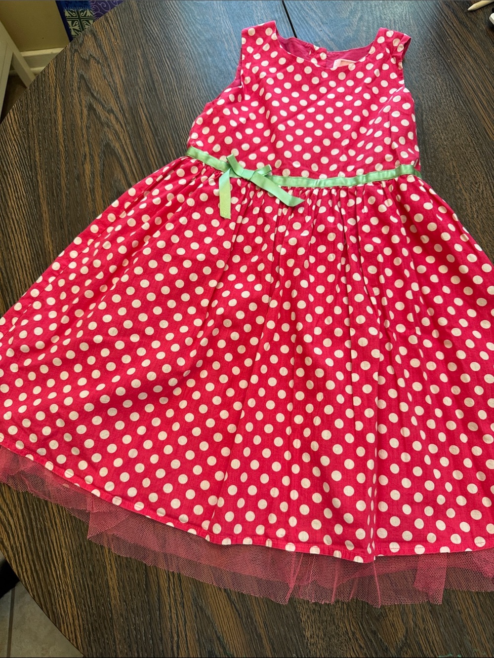 Our Generation 6x Pink Polka Dot Girls Dress with Green Ribbon